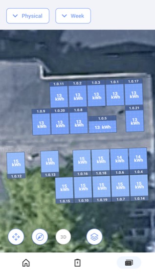 mySolarEdge panel-level layout showing each solar panel’s energy production
